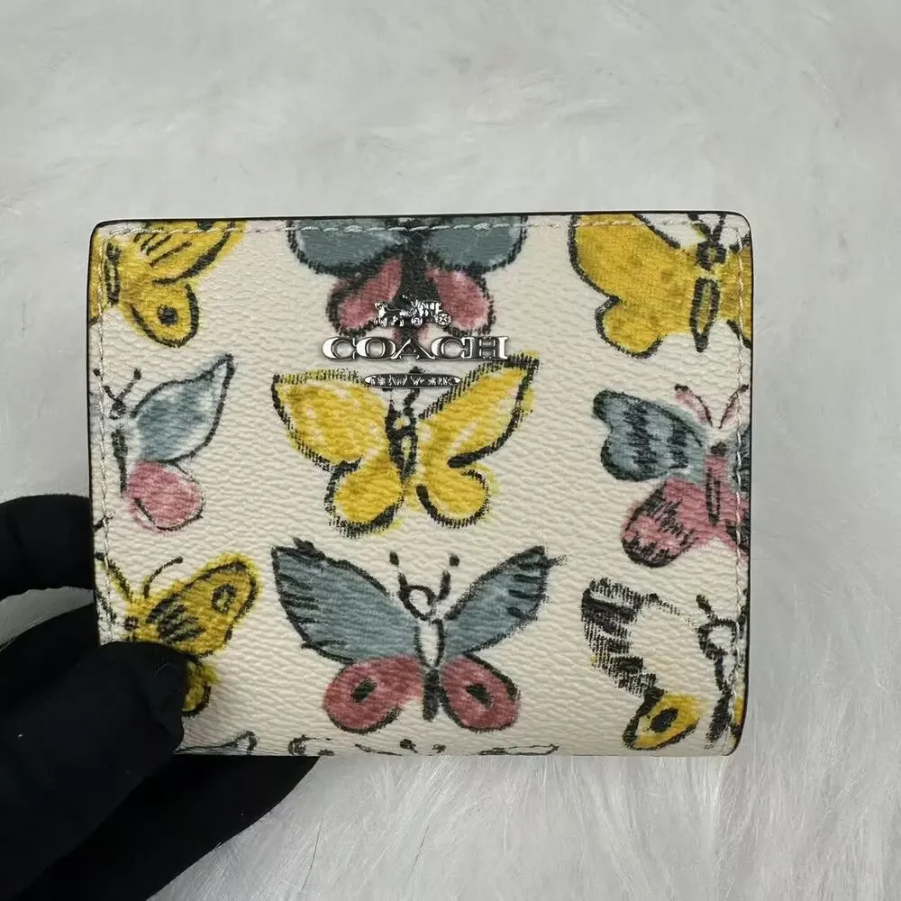 Coach Snap Wallet With Butterfly Print In Canvas/Silver/Chalk Multi CAP10 NWT - Picture 2 of 6